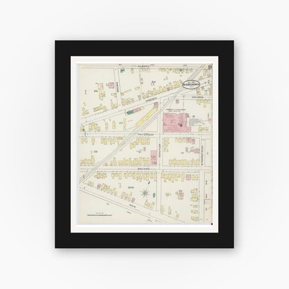 Old map wall art mockup — black gallery frame with white mat — Sanborn Fire Insurance Map from New Brunswick, Middlesex County, New Jersey (1886), Sheet #0009