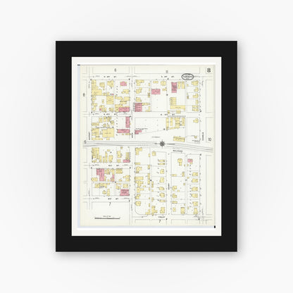 Old map wall art mockup — black gallery frame with white mat — Sanborn Fire Insurance Map from Toronto, Jefferson County, Ohio (1911), Sheet #0008