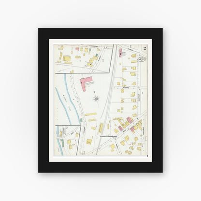 Old map wall art mockup — black gallery frame with white mat — Sanborn Fire Insurance Map from New Paltz, Ulster County, New York (1900), Sheet #0002