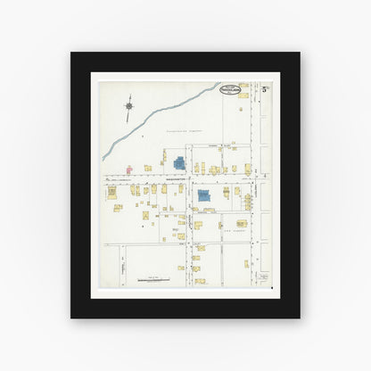 Old map wall art mockup — black gallery frame with white mat — Sanborn Fire Insurance Map from Parkers Landing, Armstrong County, Pennsylvania (1919), Sheet #0005