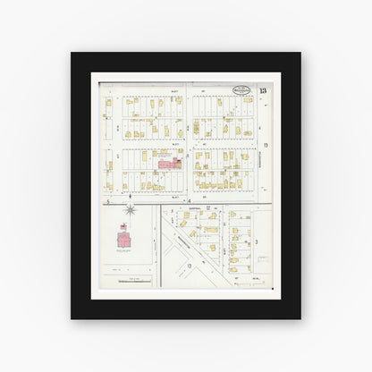 Old map wall art mockup — black gallery frame with white mat — Sanborn Fire Insurance Map from Washburn, Bayfield County, Wisconsin (1904), Sheet #0013