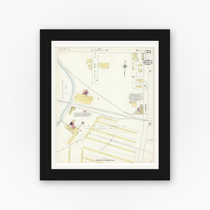 Old map wall art mockup — black gallery frame with white mat — Sanborn Fire Insurance Map from Merrill, Lincoln County, Wisconsin (1913), Sheet #0024