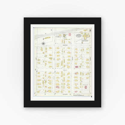 Old map wall art mockup — black gallery frame with white mat — Sanborn Fire Insurance Map from Bryan, Williams County, Ohio (1905), Sheet #0003