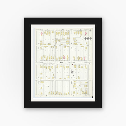 Old map wall art mockup — black gallery frame with white mat — Sanborn Fire Insurance Map from New Philadelphia, Tuscarawas County, Ohio (1910), Sheet #0010