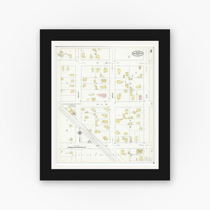 Old map wall art mockup — black gallery frame with white mat — Sanborn Fire Insurance Map from Sauk Centre, Stearns County, Minnesota (1909), Sheet #0004