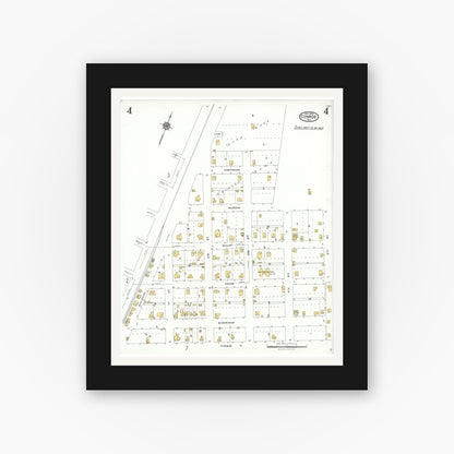 Old map wall art mockup — black gallery frame with white mat — Sanborn Fire Insurance Map from Conroe, Montgomery County, Texas (1923), Sheet #0004