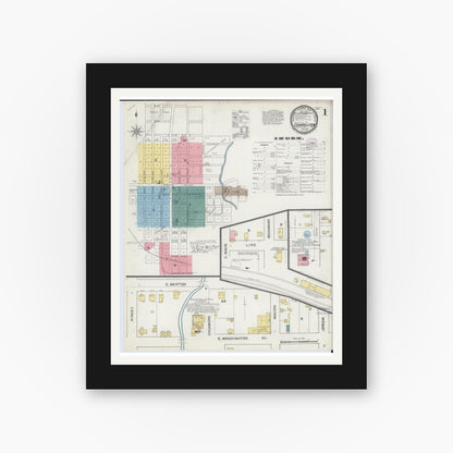 Old map wall art mockup — black gallery frame with white mat — Sanborn Fire Insurance Map from Carrollton, Carroll County, Missouri (1893) - Complete Map Set