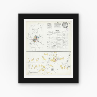 Old map wall art mockup — black gallery frame with white mat — Sanborn Fire Insurance Map from Rockland, Plymouth County, Massachusetts (1901), Sheet #0001