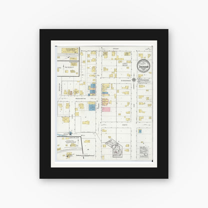Old map wall art mockup — black gallery frame with white mat — Sanborn Fire Insurance Map from Sheridan, Montcalm County, Michigan (1918), Sheet #0001