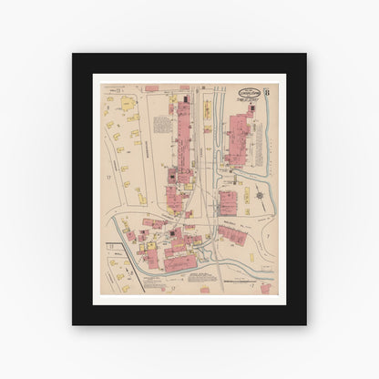Old map wall art mockup — black gallery frame with white mat — Sanborn Fire Insurance Map from Leaksville-spray, Rockingham County, North Carolina (1921), Sheet #0008