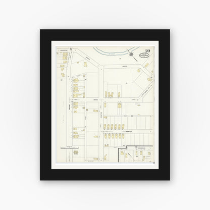 Old map wall art mockup — black gallery frame with white mat — Sanborn Fire Insurance Map from Old Forge, Lackawanna County, Pennsylvania (1914), Sheet #0020