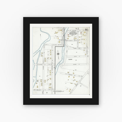 Old map wall art mockup — black gallery frame with white mat — Sanborn Fire Insurance Map from Rockville Centre, Nassau County, New York (1919), Sheet #0014