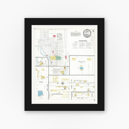 Old map wall art mockup — black gallery frame with white mat — Sanborn Fire Insurance Map from Humboldt, Humboldt County, Iowa (1900) â€” Complete Set