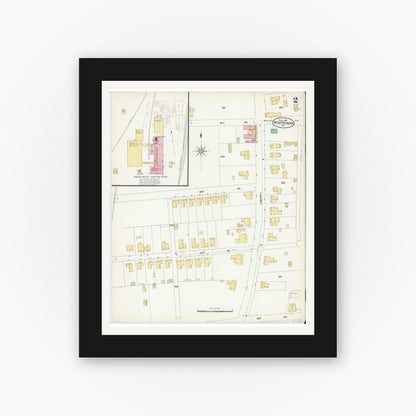Old map wall art mockup — black gallery frame with white mat — Sanborn Fire Insurance Map from Winston-Salem, Forsyth County, North Carolina (1907), Sheet #0002