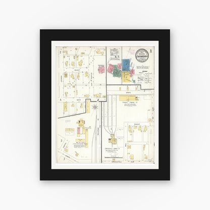 Old map wall art mockup — black gallery frame with white mat — Sanborn Fire Insurance Map from Crothersville, Jackson County, Indiana (1906) - Complete Map Set