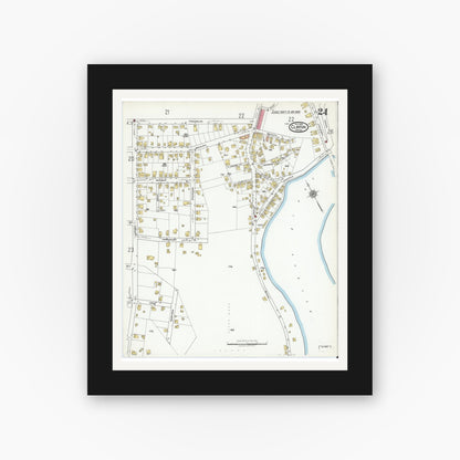 Old map wall art mockup — black gallery frame with white mat — Sanborn Fire Insurance Map from Clinton, Worcester County, Massachusetts (1919), Sheet #0024