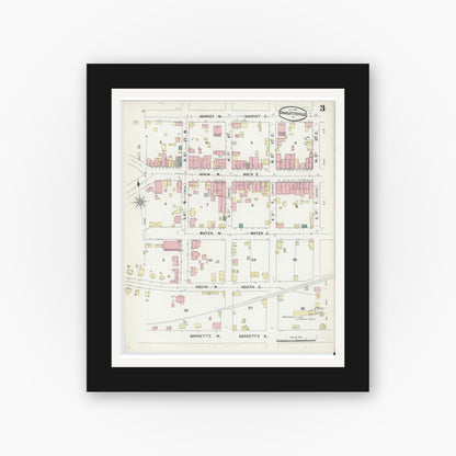Old map wall art mockup — black gallery frame with white mat — Sanborn Fire Insurance Map from Charlottesville, Independent Cities, Virginia (1891), Sheet #0003