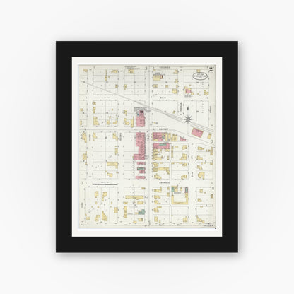 Old map wall art mockup — black gallery frame with white mat — Sanborn Fire Insurance Map from Pierceton, Kosciusko County, Indiana (1901), Sheet #0002