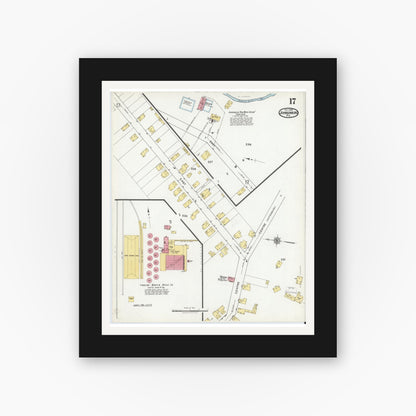 Old map wall art mockup — black gallery frame with white mat — Sanborn Fire Insurance Map from Johnsonburg, Elk County, Pennsylvania (1919), Sheet #0017