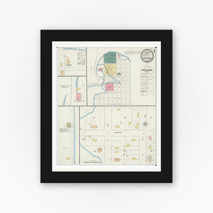 Old map wall art mockup — black gallery frame with white mat — Sanborn Fire Insurance Map from Lanesboro, Fillmore County, Minnesota (1894) - Complete Map Set