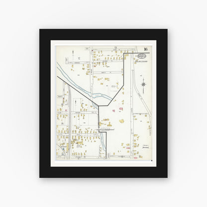 Old map wall art mockup — black gallery frame with white mat — Sanborn Fire Insurance Map from Norwich, Chenango County, New York (1917), Sheet #0016