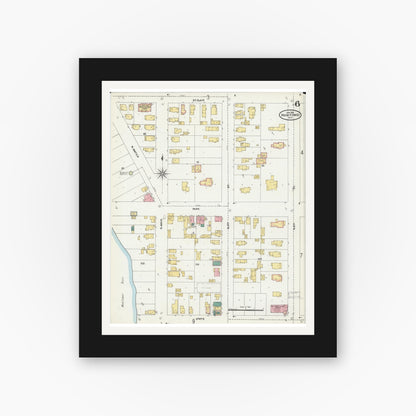 Old map wall art mockup — black gallery frame with white mat — Sanborn Fire Insurance Map from Manitowoc, Manitowoc County, Wisconsin (1906), Sheet #0006