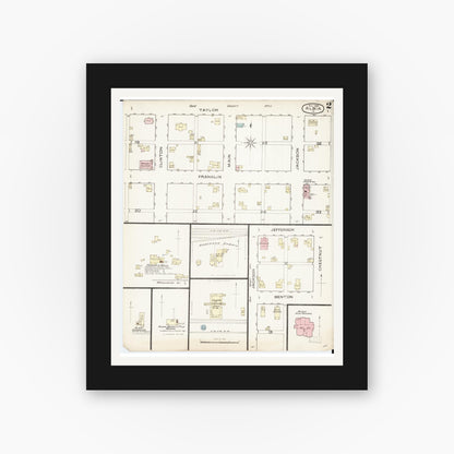 Old map wall art mockup — black gallery frame with white mat — Sanborn Fire Insurance Map from Albia, Monroe County, Iowa (1886), Sheet #0002