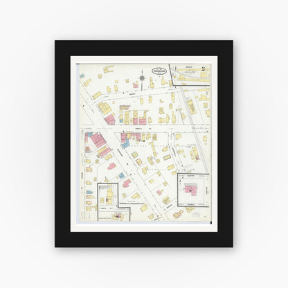 Old map wall art mockup — black gallery frame with white mat — Sanborn Fire Insurance Map from Birmingham, Oakland County, Michigan (1910), Sheet #0002