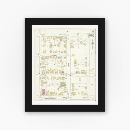 Old map wall art mockup — black gallery frame with white mat — Sanborn Fire Insurance Map from Peekskill, Westchester County, New York (1911), Sheet #0008