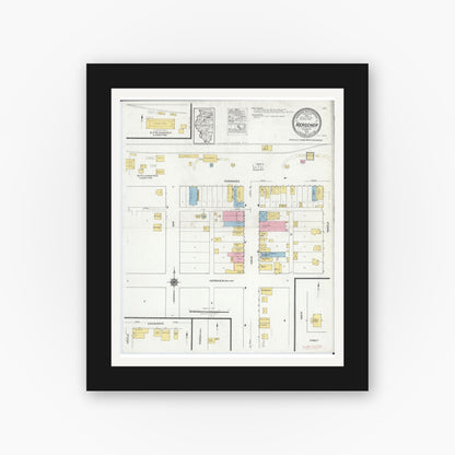 Old map wall art mockup — black gallery frame with white mat — Sanborn Fire Insurance Map from Herscher, Kankakee County, Illinois (1919), Sheet #0001
