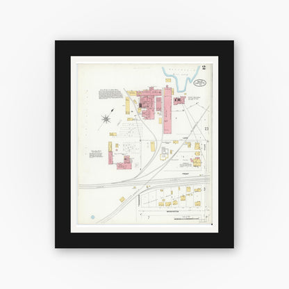 Old map wall art mockup — black gallery frame with white mat — Sanborn Fire Insurance Map from La Porte, La Porte County, Indiana (1907), Sheet #0002
