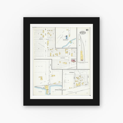 Old map wall art mockup — black gallery frame with white mat — Sanborn Fire Insurance Map from Washburn, Bayfield County, Wisconsin (1904), Sheet #0010