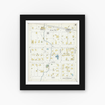 Old map wall art mockup — black gallery frame with white mat — Sanborn Fire Insurance Map from Oswego, Kendall County, Illinois (1898), Sheet #0002
