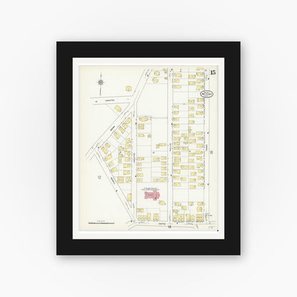 Old map wall art mockup — black gallery frame with white mat — Sanborn Fire Insurance Map from Methuen, Essex County, Massachusetts (1911), Sheet #0015