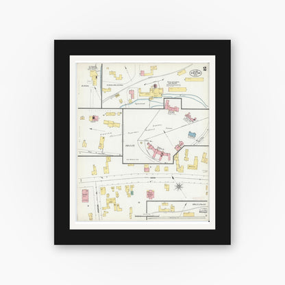 Old map wall art mockup — black gallery frame with white mat — Sanborn Fire Insurance Map from Groton, Middlesex County, Massachusetts (1901), Sheet #0002