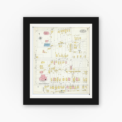 Old map wall art mockup — black gallery frame with white mat — Sanborn Fire Insurance Map from Middletown, Butler County, Ohio (1907), Sheet #0007