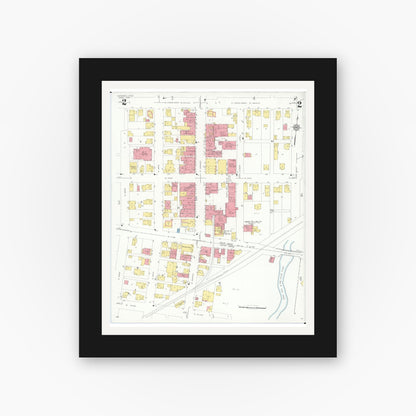 Old map wall art mockup — black gallery frame with white mat — Sanborn Fire Insurance Map from Minerva, Stark And Carroll Counties, Ohio (1933), Sheet #0002