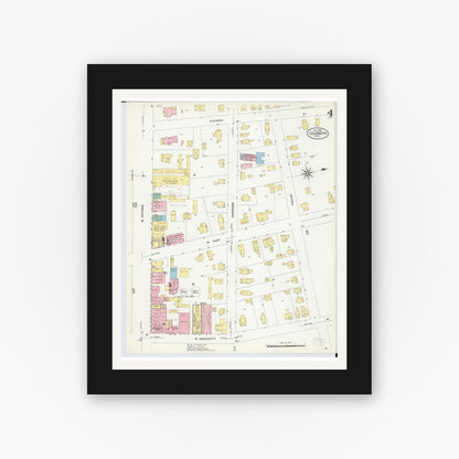 Old map wall art mockup — black gallery frame with white mat — Sanborn Fire Insurance Map from Coldwater, Branch County, Michigan (1908), Sheet #0004