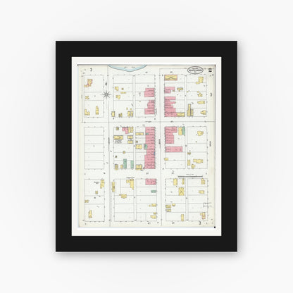 Old map wall art mockup — black gallery frame with white mat — Sanborn Fire Insurance Map from New Richmond, St. Croix County, Wisconsin (1900), Sheet #0002