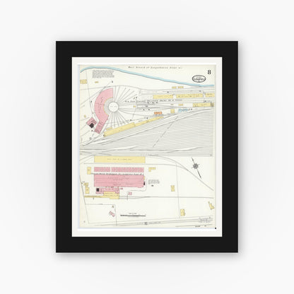 Old map wall art mockup — black gallery frame with white mat — Sanborn Fire Insurance Map from Clearfield, Clearfield County, Pennsylvania (1917), Sheet #0008