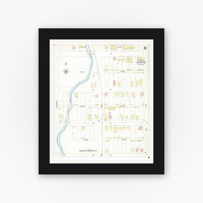 Old map wall art mockup — black gallery frame with white mat — Sanborn Fire Insurance Map from Fort Madison, Lee County, Iowa (1907), Sheet #0008