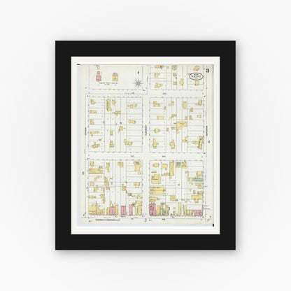 Old map wall art mockup — black gallery frame with white mat — Sanborn Fire Insurance Map from Antigo, Langlade County, Wisconsin (1898), Sheet #0003