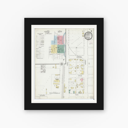 Old map wall art mockup — black gallery frame with white mat — Sanborn Fire Insurance Map from Winamac, Pulaski County, Indiana (1893) - Complete Map Set