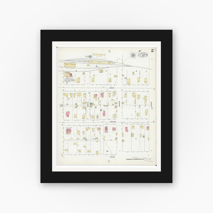 Old map wall art mockup — black gallery frame with white mat — Sanborn Fire Insurance Map from Le Sueur, Le Sueur County, Minnesota (1902), Sheet #0002