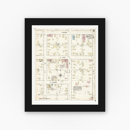 Old map wall art mockup — black gallery frame with white mat — Sanborn Fire Insurance Map from Marshalltown, Marshall County, Iowa (1884), Sheet #0005