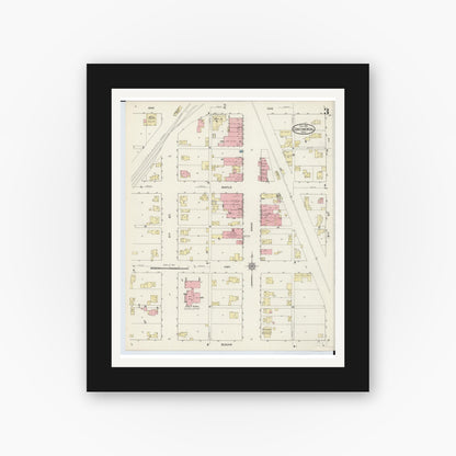 Old map wall art mockup — black gallery frame with white mat — Sanborn Fire Insurance Map from Continental, Putnam County, Ohio (1915), Sheet #0003