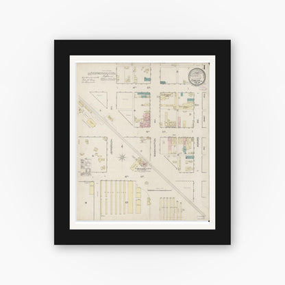 Old map wall art mockup — black gallery frame with white mat — Sanborn Fire Insurance Map from Fowler, Benton County, Indiana (1886) - Complete Map Set