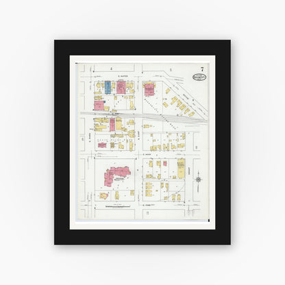 Old map wall art mockup — black gallery frame with white mat — Sanborn Fire Insurance Map from Boyne City, Charlevoix County, Michigan (1919), Sheet #0007