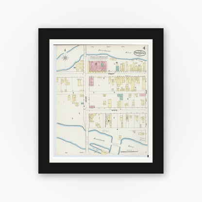 Old map wall art mockup — black gallery frame with white mat — Sanborn Fire Insurance Map from Traverse City, Grand Traverse County, Michigan (1890), Sheet #0004