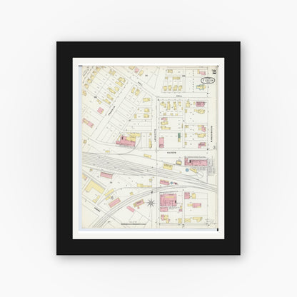 Old map wall art mockup — black gallery frame with white mat — Sanborn Fire Insurance Map from Tiffin, Seneca County, Ohio (1896), Sheet #0002